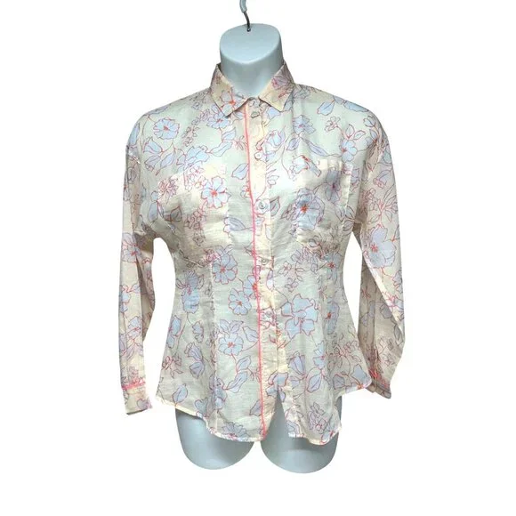 Forte Forte Womens Floral Long Sleeve Cotton Silk Voile Shirt Medium Italy Made - Picture 2 of 12